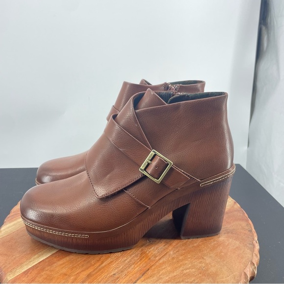 Korks Stacy Platform Ankle Boot Bootie Size 9.5 Burnished Dark Brown Buckle Boho - Picture 1 of 10